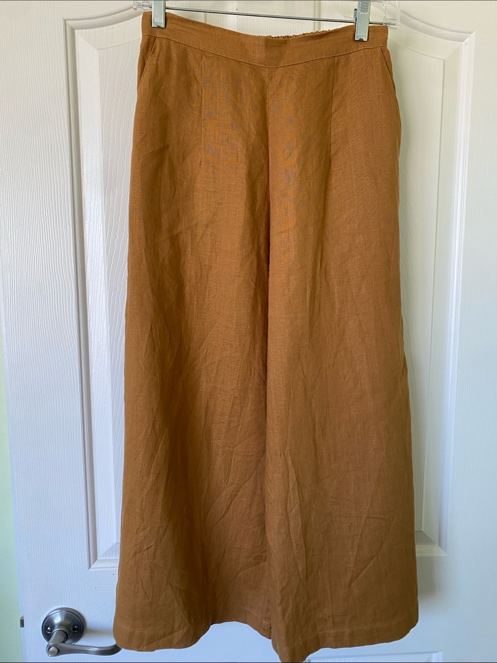 RARE find: Rachel Craven Cropped Wide-Leg Linen Pants in Warm Rust